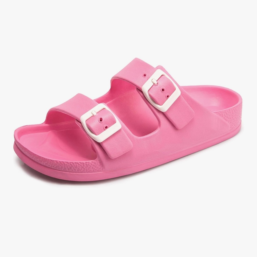 Pink and White Sandals with Adjustable Straps and Molded Footbed
